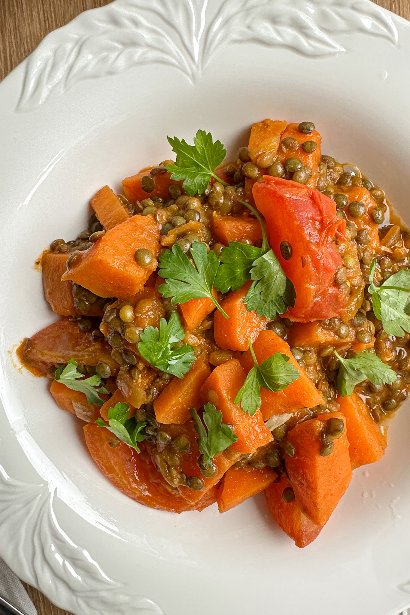 Puy Lentil & Fresh Tomato Masala with Sweet Potato
