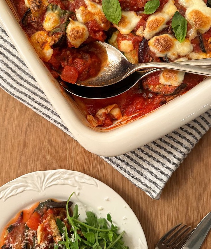 Roasted aubergine and zucchini bake
